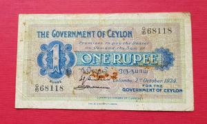 Ceylon (British) 1 Rupee - King George VI Fine Condition 1939