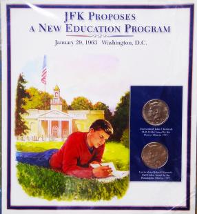 John Fitzgerald Kennedy Proposes A New Education Program, January 29, 1963, Washington D. C. (1997) 2 Commemorative UNC Coin with Stamp