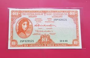 Ireland (Central Bank) 10 Shillings1963 AUNC Condition, Minor Spot on The Border