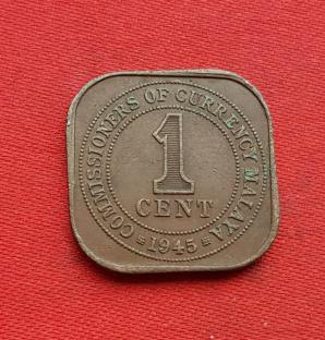 Malaya 1 Cent- Georgevl 1944 Bronze Dia 20 mm