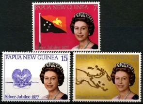 Papua New Guinea- (১৯৭৭) রূপা Jubilee, রানী এলিজাবেথ II, ৩v MNH ডাকটিকেট সম্পূর্ণ Set