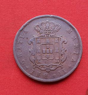 Portugal 10 Réis - Maria II 1841 - Copper Coin - Dia 31 mm