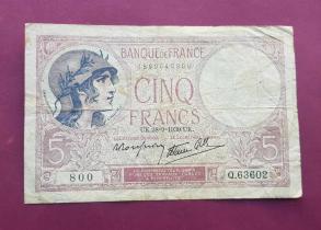 France 5 Francs 1939 FINE/VF Condition