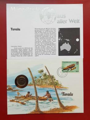 PNC: 1985 Tuvalu FDC with 5cent Coin Sealed and with Infocard