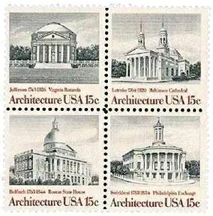 USA – (1979) American Architecture Issues - Virginia Rotunda by Thomas Jefferson, Baltimore Cathedral by Benjamin Latrobe, Boston State House by Charl
