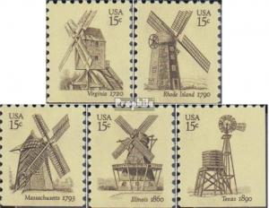 USA - (1980) Windmill Issues - Virginia 1720, Rhode Island 1790, Massachusetts 1793, Illinois 1860 and Texas 1890; 5v MNH Stamp Complete Set