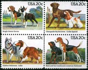 USA - (1984) American Dogs Issues, 4v MNH Stamp Complete Set