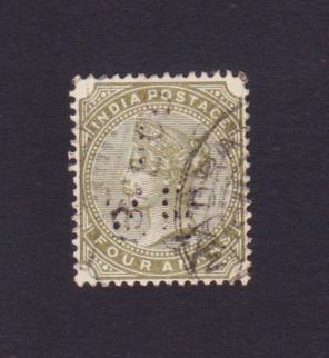 British India : Queen Victoria - 4 Annas Stamps with ''Abl Perfin'', Used