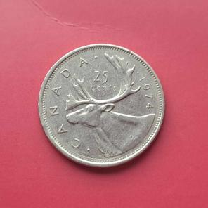 Canada 25 Cents 1974 - Nickel Coin - 23.88 mm