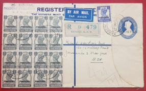 1949 Pakistan Overprint Registered Mail Cover To USA 3 Ans+3ps Kgvl Stamps