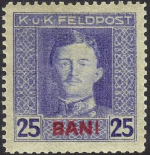 Romania, Austrio - Hungarian Occupation in WWI - (1917) Emperor Karl I (1887-1922), Red Colour Overprinted in Bani, 1v MNH Stamp
