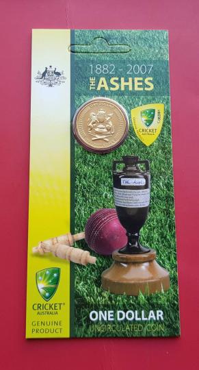 Australia 1 Dollar - Cricket Ashes 2007 Sealed in Official Mint Folder - Aluminium-Bronze Coin - Dia 25 mm