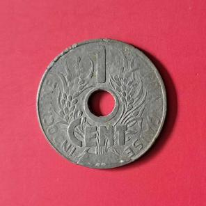 French Indochina - Error মুদ্রা - ১ Cent ১৯৪১ - Zinc Hole - ব্যাস ২৭.৫ মিমি - See Date