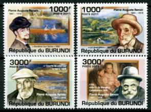 Republique Du বুরুন্ডি - (২০১১) ১৭০th Anniversary of The Birth of Pierre-Auguste Renoir, ১৮৪১-১৯১৯, ৪v MNH ডাকটিকেট সম্পূর্ণ Set