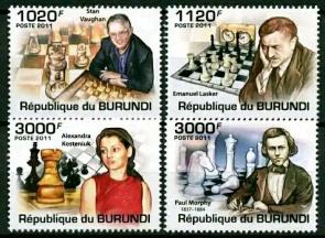 Burundi - (2011) Chess Grand Masters - Stan Vaughan, Emanuel Lasker, Alexandra Kosteniuk and Paul Morphy, 4v MNH Stamps Complete Set