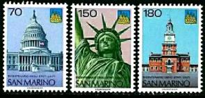 San Marino - (1976) 200th Anniversary of The Independence of The United States of America, 3v Commemorative Stamp Complete Set, MNH