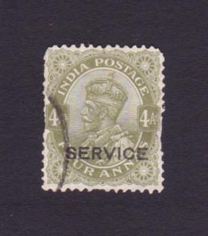 British India : King George V - 4 Annas ''Service'' Overprinted, Used