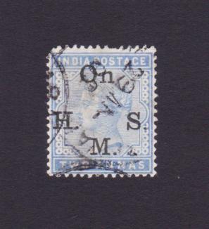 British India : Queen Victoria - 2 Annas Overprinted ''On Hms'', Used