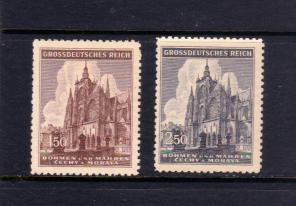 Bohemia and Moravia : The 600th Anniversary of The St. Vitus Cathedral - Prague 2v Stamps MNH 1944 - Complete Set - Gum Washed