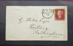 GB 1873 Qv -1penny Red, Plate 138, Boston Cancellation
