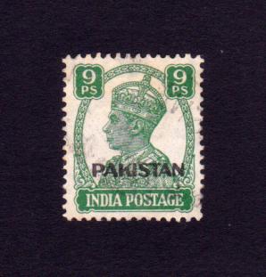 Pakistan Overprint on India King George VI - 9ps Stamps, Used