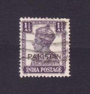 Pakistan Overprint on India King George VI - 1½a Stamps, Used