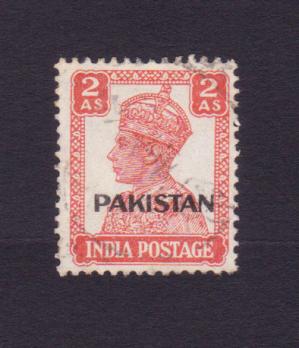 Pakistan Overprint on India King George VI - 2as Stamps, Used