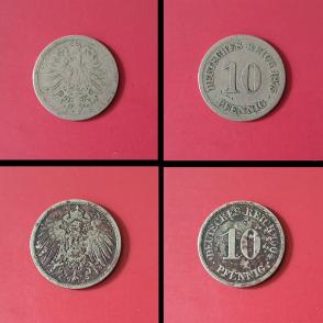 Germany 10 Pfennigs 2 Coins 1875 & 1904