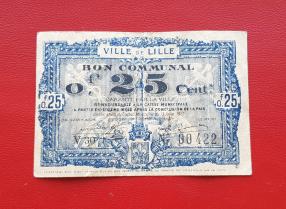 France 25 Centimes 1917, W W1 Emergency Issue, Town of Lille, VF Condition