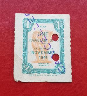 British Malaya B L & P 1 Coagulant Unit, Rubber Coupon/ Currency 1941, Scarce in Used Condition