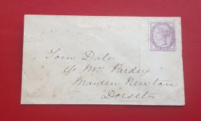 Hn Q V One Penny Stamp Used on Letter To Africa, Non Cancellation