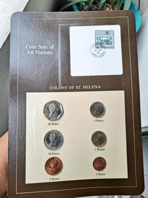সেন্ট হেলেনা এবং Ascension ১ Penny - ১ Pound - সম্পূর্ণ Set of ৬ UNC মুদ্রা (১৯৮৪) Sealed in Franklin Mint Folder