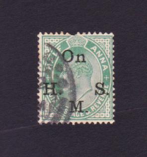 ভারত (British) King Edward VII - Half Anna Overprinted ''On H. M. S.'' ডাকটিকেট Used