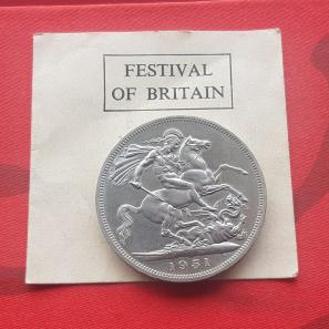 UK 1951 Festival of Britain 5 Shilling Commemorative Coin with Info Paper