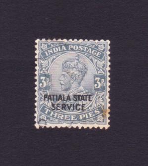 British India : King George V - 3 Pies Patiala State Service Overprint Stamps, Used