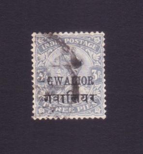 India (British) King George V - Three Pies Gwalior Overprinted Stamps Used