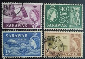 Sarawak - 1955 -1957 Queen Elizabeth II & Local Motifs, 4v Used