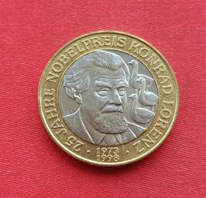 Austria 50 Schilling 1998 Nobel Prize Winner: Konrad Loren, Bi-Metallic, Dia 26.5 mm