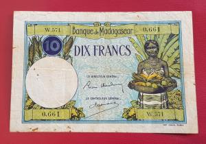 Madagascar 10 Francs FINE/VF Condition 1937 - P36