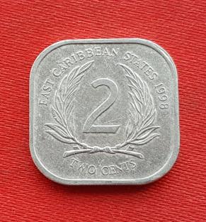 Eastern Caribbean States 2 Cents- Elizabeth II 1998 Aluminium Dia 21.5 mm