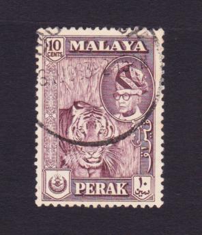 Perak (Malaya) : 10c Tiger & Sultan Yussuf Izzuddin Shah Stamps 1961, Used