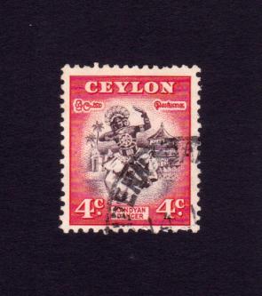 Ceylon : 4c Kandyan Dancer Stamps 1950, Used