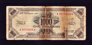 Italy (Allied Military Currency) 1000 Lira Poor/Good Condition 1943 - P# m23