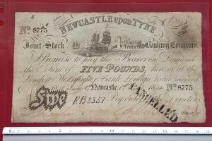 England 5 Pounds 1840 Cancelled Newcastle Upon Tyne Fine Condition