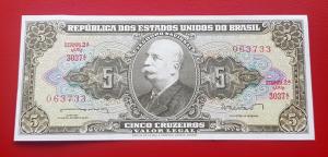 Brazil 5 Cruzeiros XF/AUNC Condition 1962 - P176