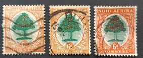 South Africa 6 Pennies Definitive Varieties, 3 Stamps, Used