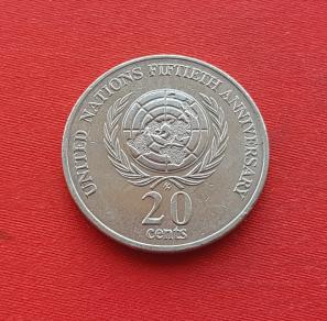 Australia 20 Cents - Elizabeth II United Nations 1995 Copper-Nickel Dia 28.52 mm