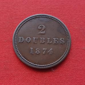 Guernsey 2 Double 1874 Bronze Dia 22. mm