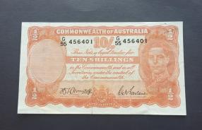 অস্ট্রেলিয়া ১০ Shillings- George Vl ১৯৪২ Banknote, VF Condition
