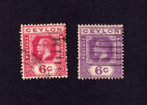 Ceylon King George V - ২ রকমের ৬c Stamps, Used